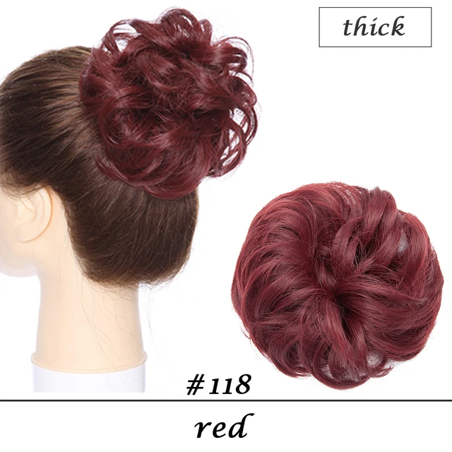 HAIRRO 80g Straight Donut Chignon Hairpieces Synthetic Ombre Elastic Updo Chignon Fluffy Messy Scrunchies Hair Bun For Women red-38g