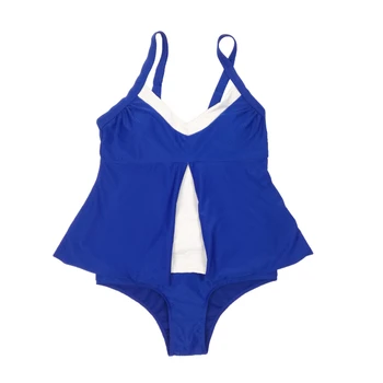 

Plus Size Swimwear Blue High Waist S-3XL Bikini Big Women Bathing Suits Solid color Vintage Female Sexy Bather