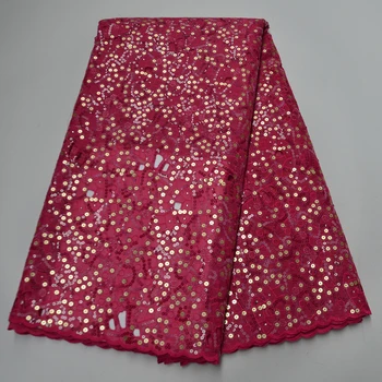 

Fuchsia Pink Sequence French Mesh Tulle High Quality Glitter African Handcut Swiss Organza Lace Embroidery Sequins Party Fabric
