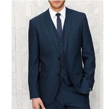 

Navy Blue Slim Fit Groom Tuxedos For Men New Design Blazer wedding suits for men 3 pieces (jacket+pants+vest A056