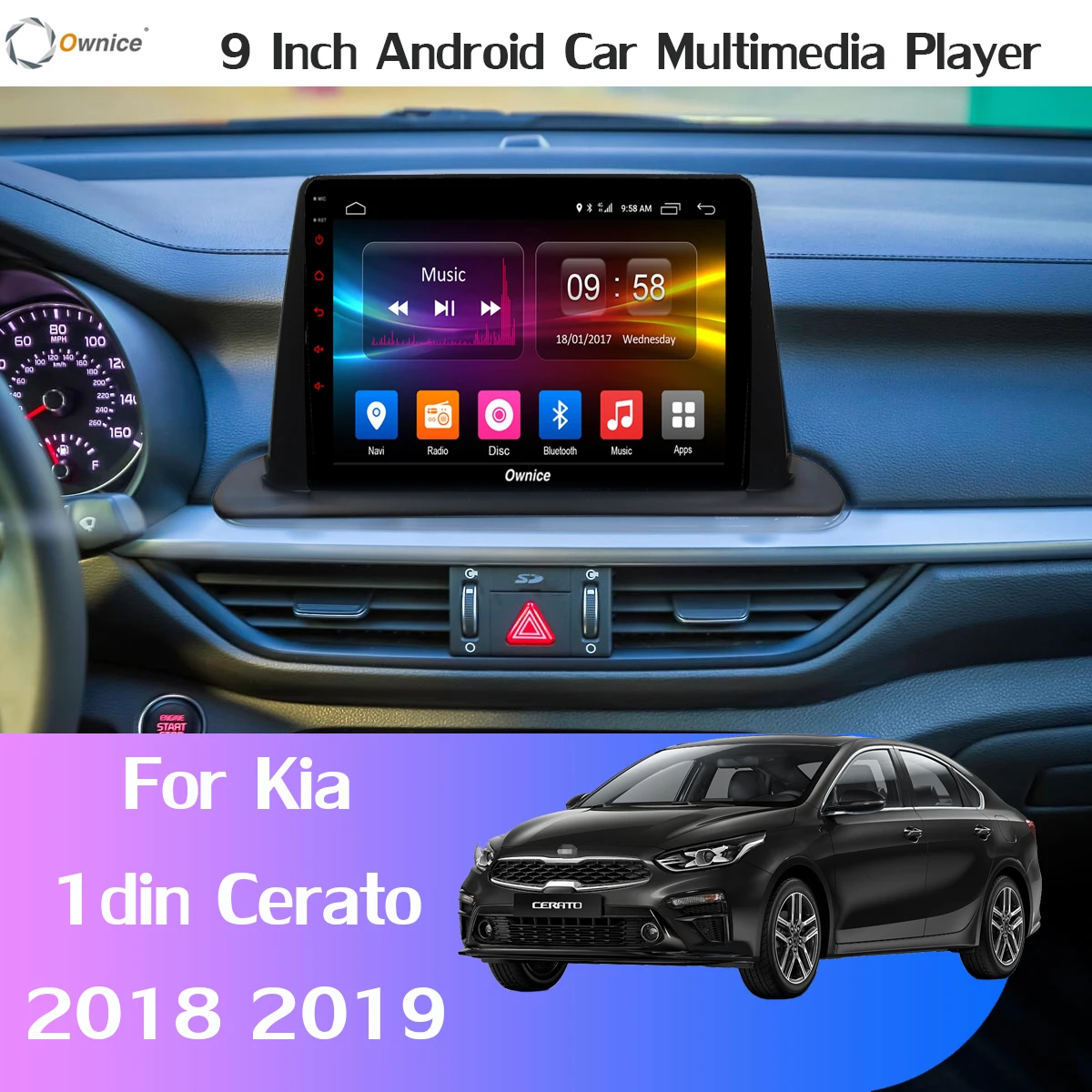 Clearance 1 DIN 360°Panoramic Android 9.0 4G+64G GPS Navigation Radio DSP CarPlay Car Multimedia Player for Kia Cerato 2018 2019 Head Unit 1