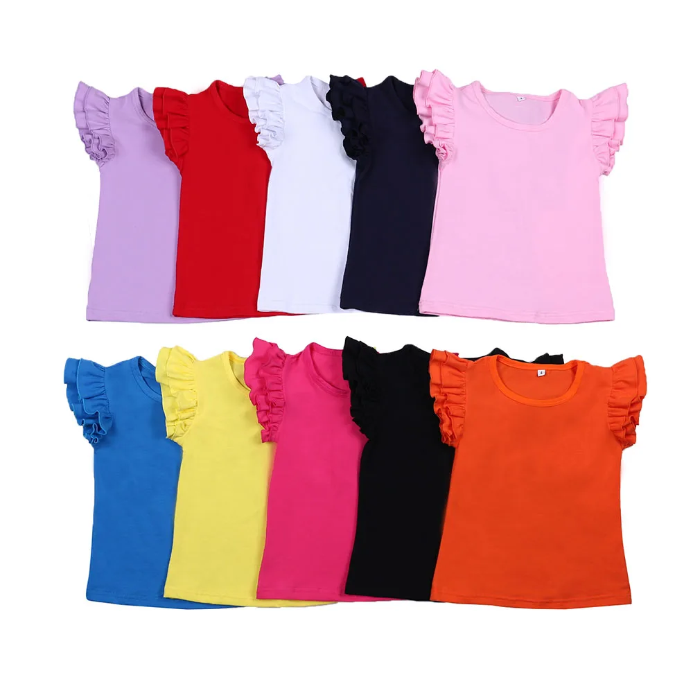 Baby Kids Girls Ruffle T Shirt Flutter Sleeve Tank Top Summer Blank Tee Blouse