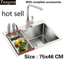 Ручной работы обычный пищевой 304 нержавеющая сталь кухонная раковина один слот 3 мм толщиной прочный 75x46 см