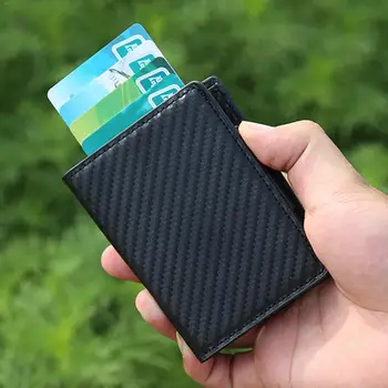 

Men RFID Wallet Blocking Vintage Automatic Leather ID Card Holder Metal Wallet Business Cardholder Multifunction Credit Alu H7K2