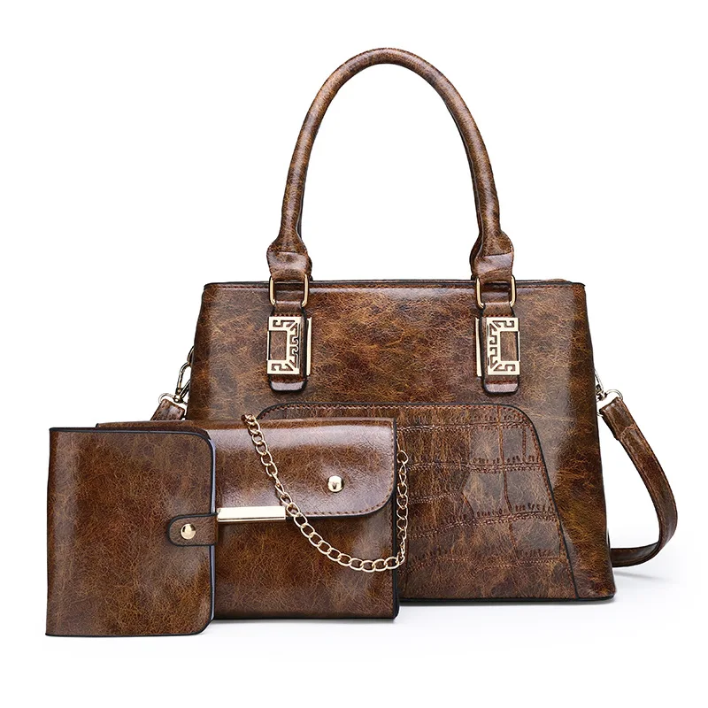 

2019 New Style Trend WOMEN'S Bag Europe And America Fashion Handbag Simple Glorious Three-piece Set Large Capacity Shoulder Obli