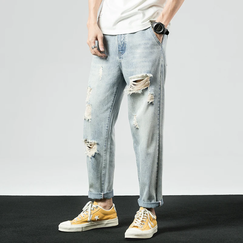 

iiDossan 2020 Brand Hole Denim Jeans Men Casual Hiphop Jeans Korea Style White Denim Fashion Streetwear Jeans Regular Fit Pants