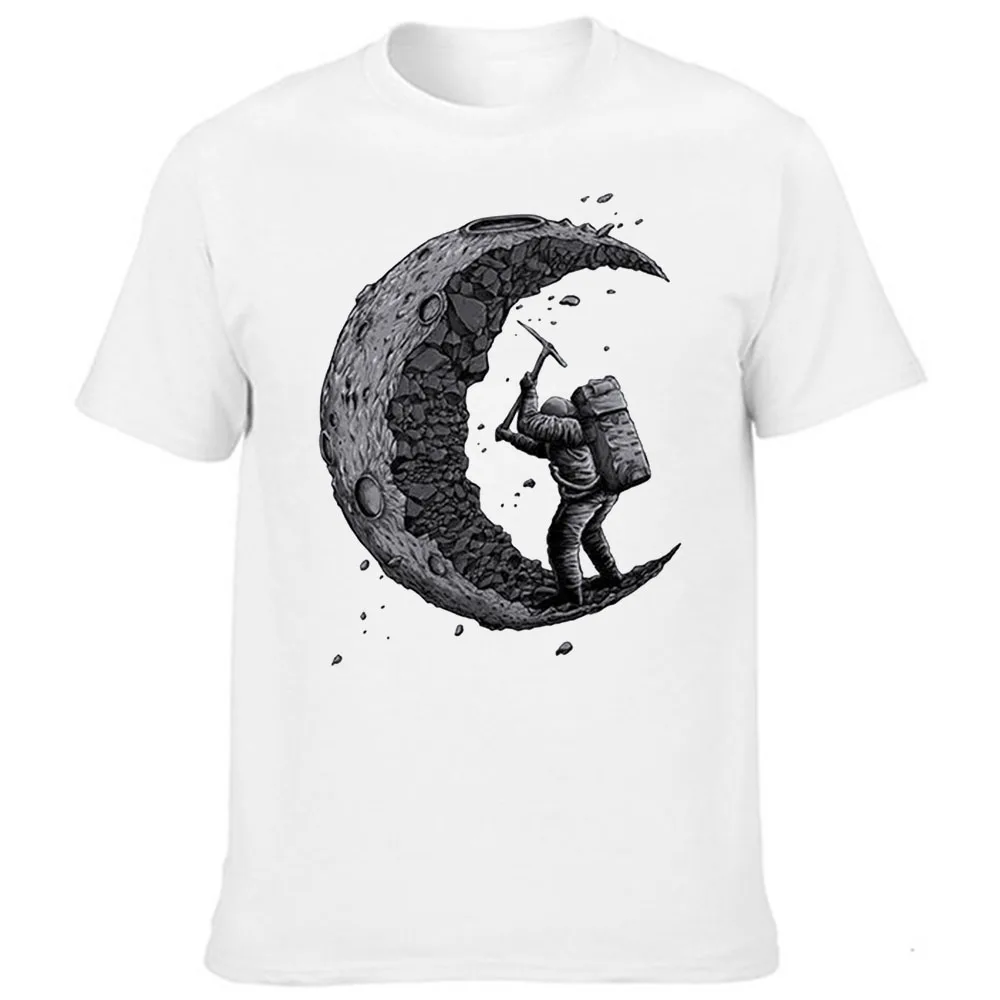 Fashion Men's Funny T Shirts Digging The Moon Print 90s T-Shirt Harajuku Graphic Round Neck Tees Men Streetwear Male Clothing