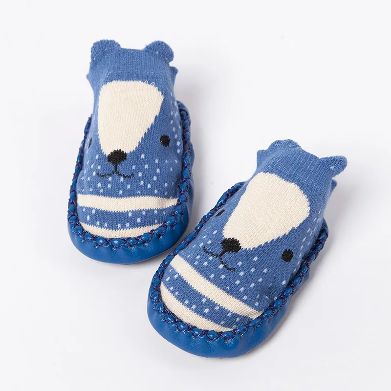 WARMOM/детская обувь; носки с резиновой подошвой; носки для младенцев; детские носки для пола; зимние мягкие теплые носки с милым рисунком; обувь для малышей - Цвет: Navy
