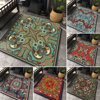 

Bohemian Mandala Ethnic Area Rug Art Carpets Shining Gold Diamond Cashmer Living Room Bedroom Decor Anti-Slip Floor Mat Carpets