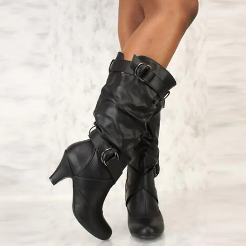 SGESVIER/ г.; модные сапоги до середины икры на высоком каблуке-шпильке; цвет белый, черный; сапоги для верховой езды в западном стиле; уличная женская обувь; большие размеры; женские ботинки - Цвет: Черный