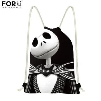 

FORUDESIGNS Fashion Movie Drawstring Bags The Nightmare Before Christmas Print Eco-friendly Grocery Bag Durable Fitness Backpack