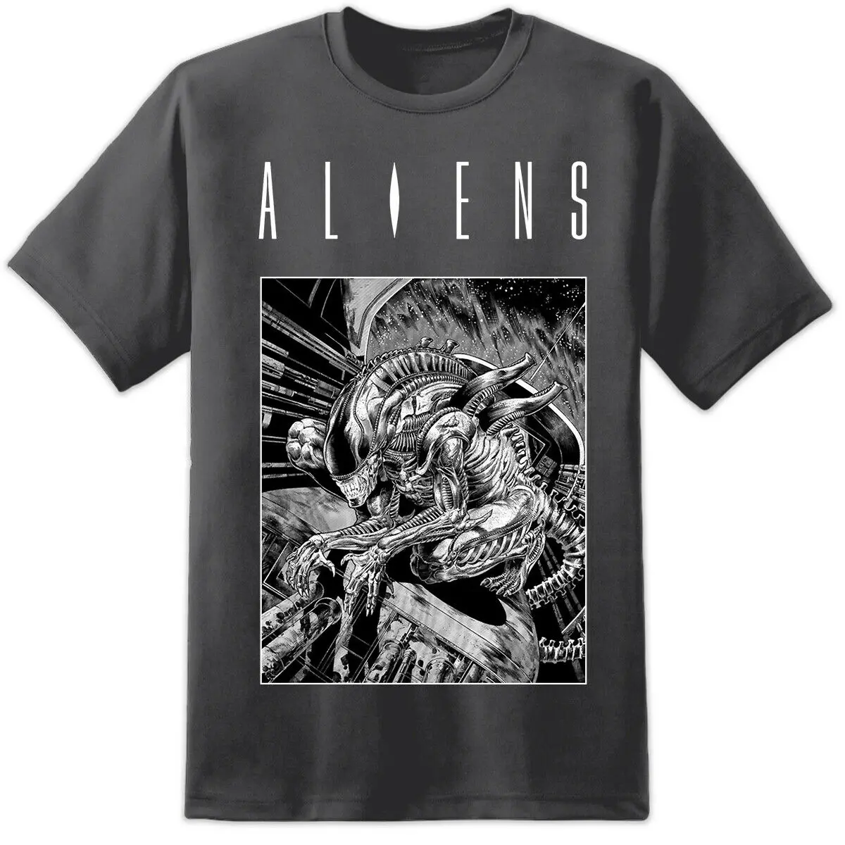 

Mens Aliens Xenomorph Comic Artwork T Shirt Nostromo Sulaco LV426 Pulse Rifle