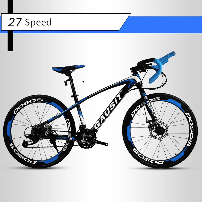 New Brand Road Bike Carbon Steel Frame Patent handlebar Cycling Racing Bicycle SHIMAN0 30 Speed Sports Disc Brake Bicicleta - Цвет: 27 Speed black blue