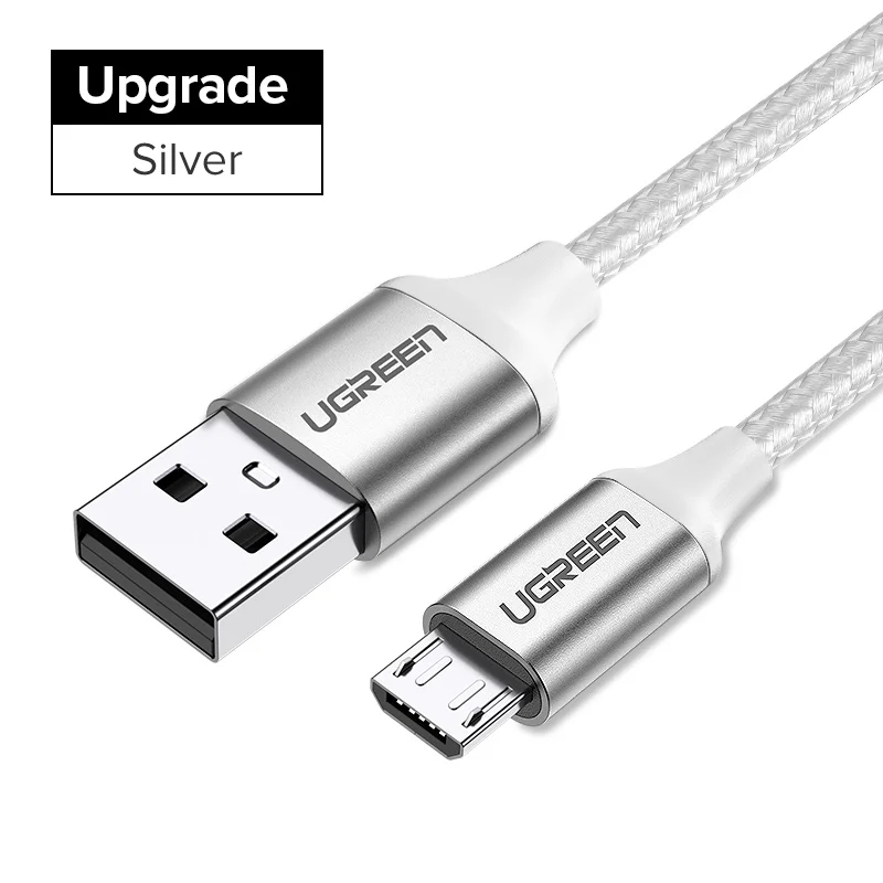 Upgrade Silver Ugreen Micro USB Кабель 2.4A Нейлоновый Шнур для Зарядки Телефона USB-кабель Провод для Быстрой Зарядки для Samsung s Huawei Xiaomi HTC LG Планшет Android зарядное устройство для телефона Кабель Micro USB - Цвет: Upgrade Silver