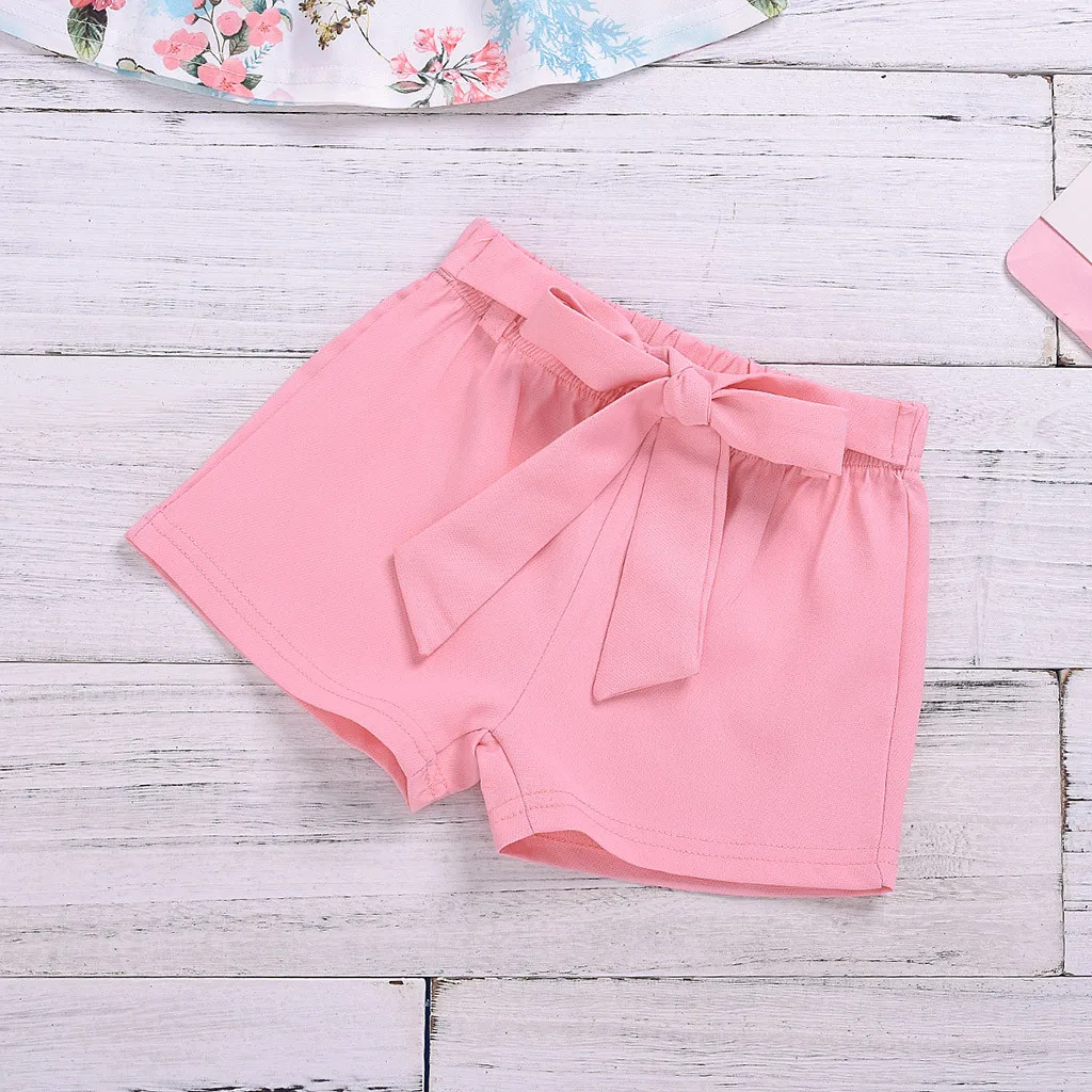 Fashion Summer Toddler Baby Kids Girl Clothes Set Floral Off Shoulder Tops Solid Shorts Headband Summer Outfits Set Clothes