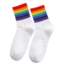 Зимние носки для мужчин и женщин спортивные хлопковые радужные полосы уличная хип-хоп скейтборд удобные милые модные 19NOV26