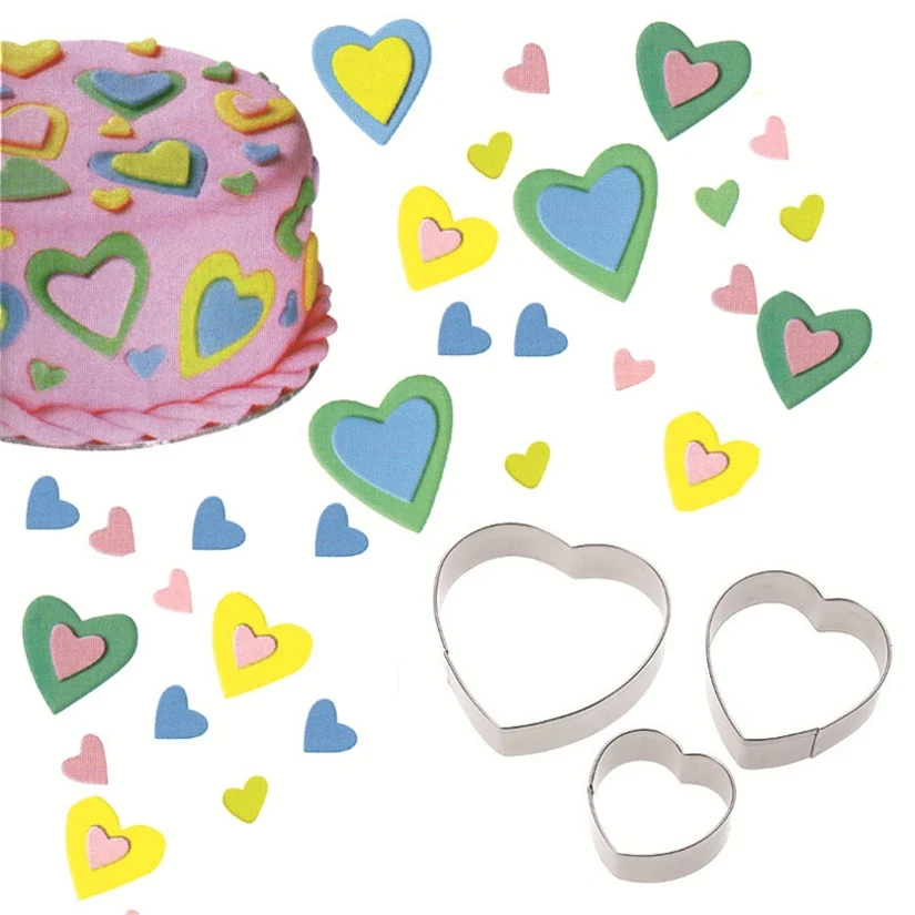 

3pcs/set Heart ShapesStainless Steel Cake Fondant Cookie Cutters,Cake Decorating Tools