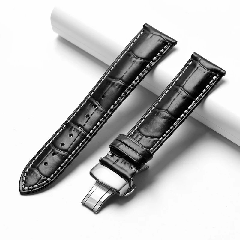Black(silver buckle) 22 мм кожаный ремешок для часов huawei Watch GT для Amazfit Stratos 2/2S honor magic watch 2 с пряжкой для замены ремешка - Цвет ремешка: Black(silver buckle)