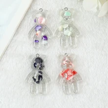 40 Pcs 28*45MM Violent Bear Charms Glitter Flatback Resin Gold Silver Leaf Jewlery Findings For Necklace Pendant Keychain Diy