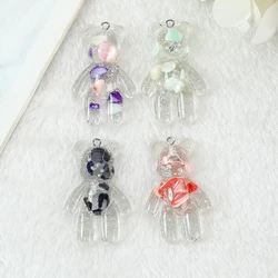 40 Pcs 28*45MM Violent Bear Charms Glitter Flatback Resin Gold Silver Leaf Jewlery Findings For Necklace Pendant Keychain Diy