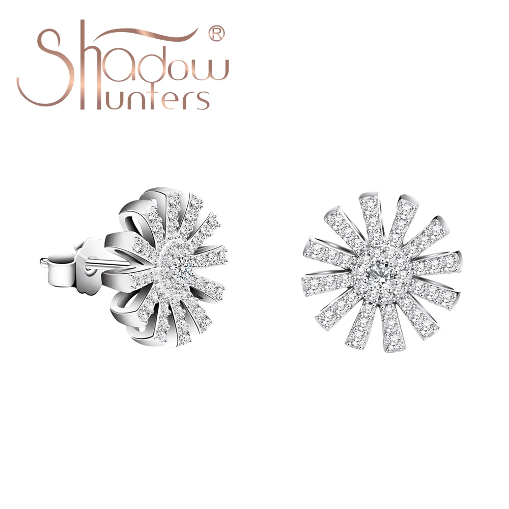 

SHADOWHUNTERS Luxury Women Jewelry 925 Sterling Silver Sun Flower Stud Earrings With Full Shining Zircon Romantic Gift For Girls