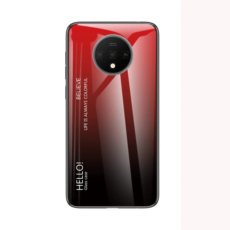Красный Модный градиентный стеклянный чехол для телефона Oneplus One Plus 1+ 7T чехол Полная защита бампер чехол для Oneplus7T чехол 6,55" - Цвет: Красный