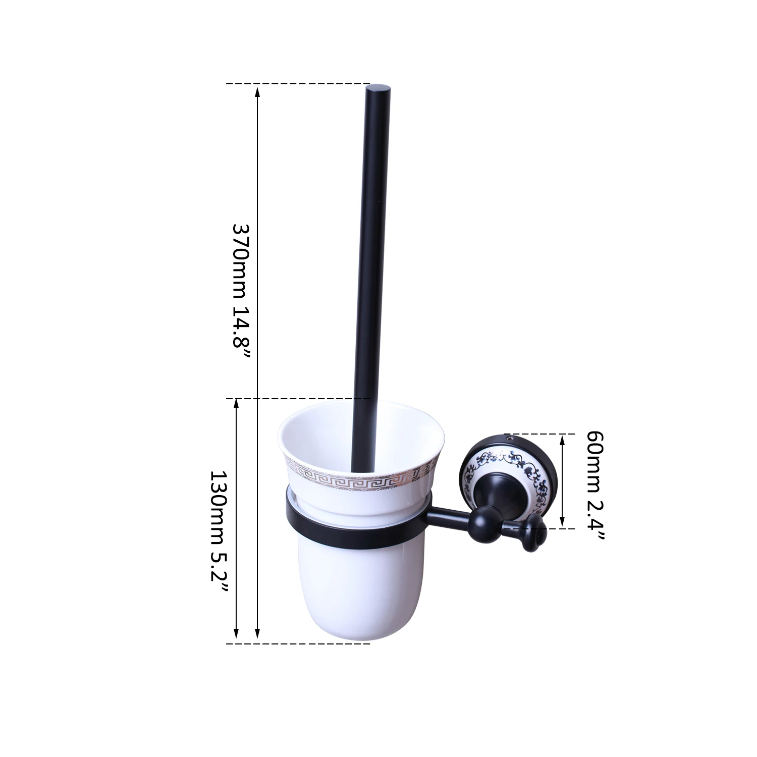 JIENI Wall Mounted Black ORB Washroom Bathroom Accessories Towel Ring Rack Paper Holder Toilet Brush Holder Frosted Glass Cup - Color: Toilet Brush Holder