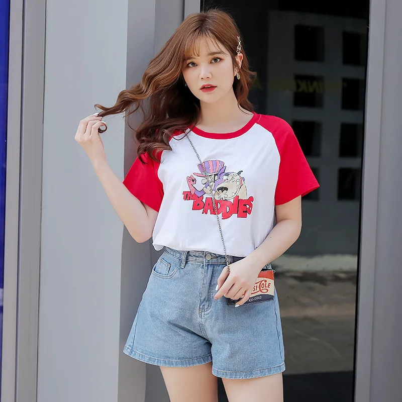 

Plus Size O-Neck Casual T-Shirts Women Cotton T-shirts Loose Short Sleeves Tops Tees Feamle Clothing cartoon printing