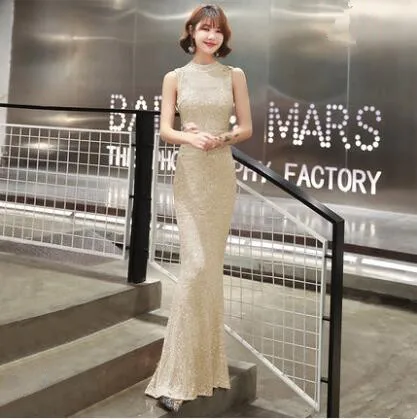 Vestido de festa, вечерние платья русалки, длинное платье, модное Черное вечернее платье с круглым вырезом и блестками, вечерние платья, Robe De Soiree