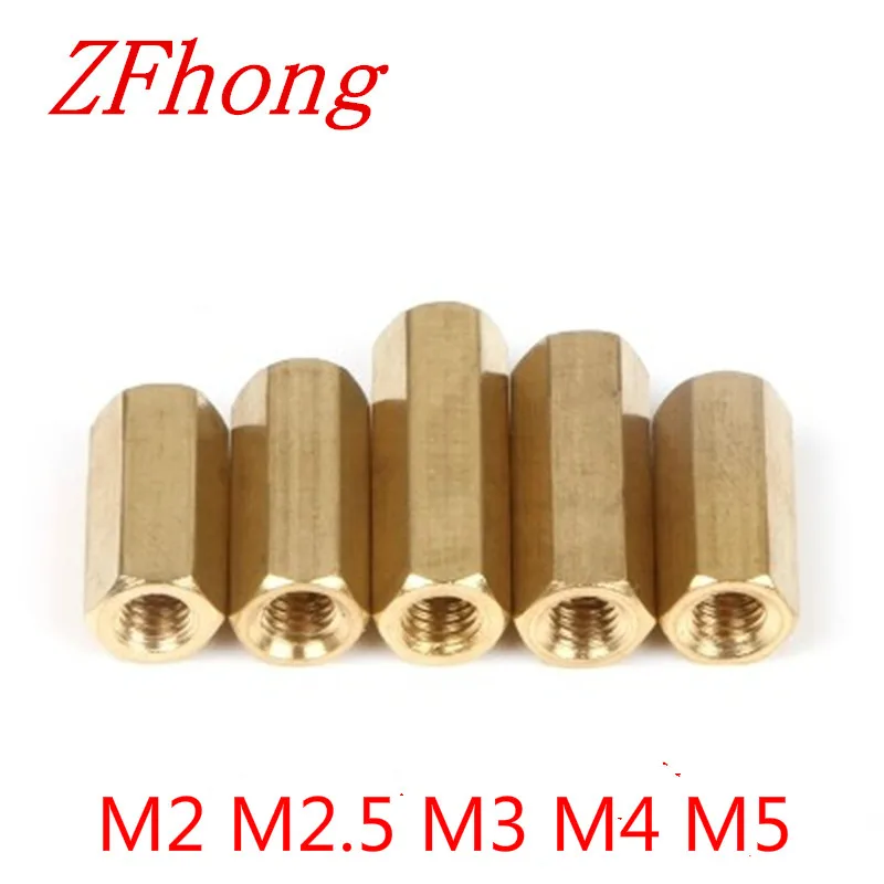 5 50 шт. M2 M2.5 m3 m4 m5 * L Шестигранная Латунная муфта с резьбой латунная прокладка