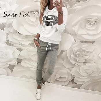 

Autumn Winter Casual 2 Piece Outfits Women Sweat Suits Patchwork New Hoody Hoddies With Ankle-Length Pants Two Piece Set G1172