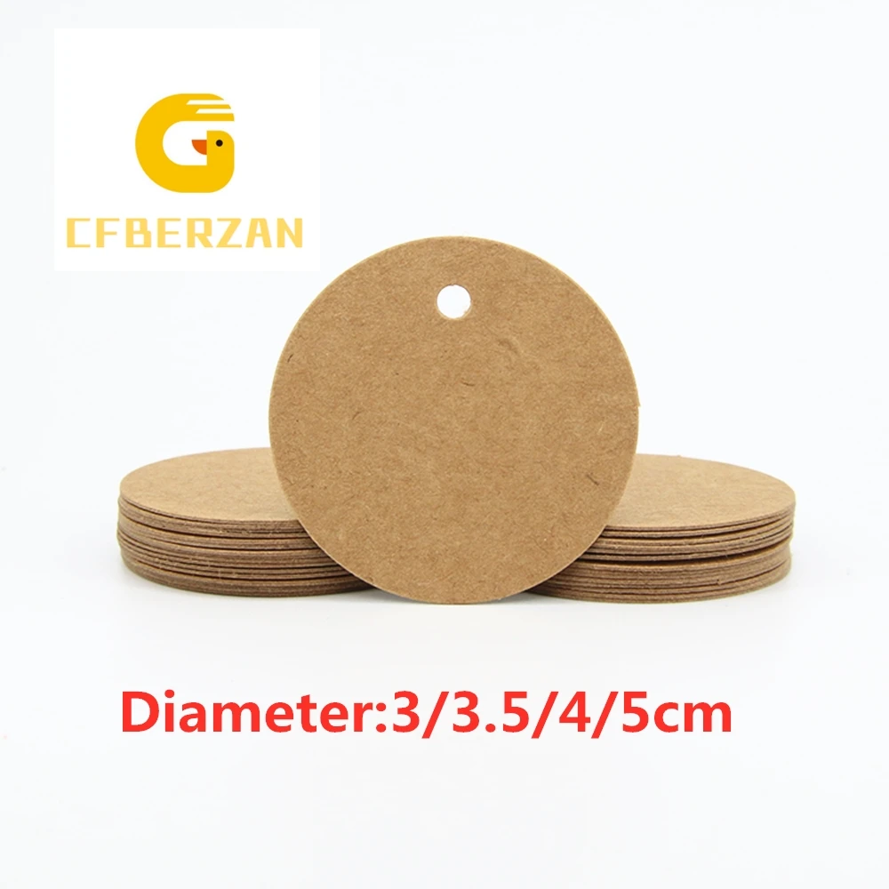 100PCS Round Brown Kraft Paper Tag Blank DIY 3cm 3.5cm 4cm5cm Handmade Sewing Tag Price Label Cards Wedding Party Decoration Tag