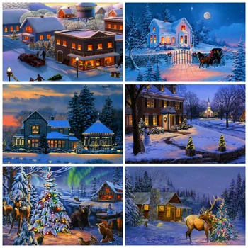

HUACAN 5D DIY Diamond Painting Winter Handicraft 5D DIY Diamond Embroidery Landscape Kit Mosaic House Home Decoration