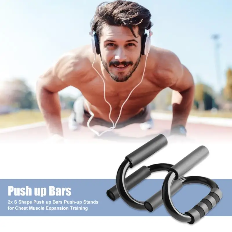 2pcs Black Color S-Shaped Push up Bars Non-slip Push-up Stands for Abdominal Chest Muscle Expansion Fitness Training