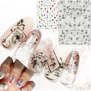 

Newest HANYI 421 422 flower design nail art sticker decal stamping back gule DIY nail decoration accessory