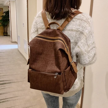 

Vintage Autumn new female ins Korea backpack women chic office lady college large capacity Normcore backpack