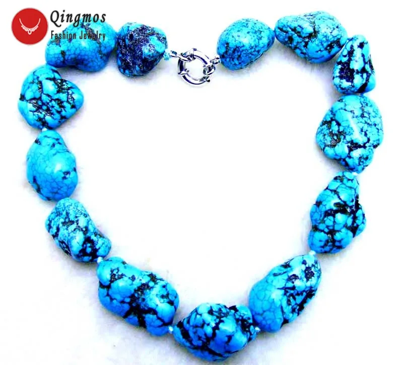 Qingmos 20-30mm BAROQUE Natural BLUE TURQUOISE NECKLACE for Women Genuine GemStone Necklaces Natural 18