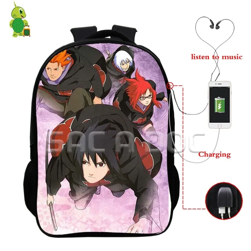 8 Наруто рюкзаки mochila Sasuke Akatsuki Многофункциональный USB зарядка Разъем для наушников школьные сумки для подростков повседневный рюкзак для ноутбука - Цвет: 8
