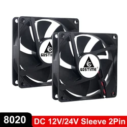 Gdstime – ventilateur de refroidissement de Ventilation industrielle sans balais, lot de 5 pièces, 8020 DC 12V 24V, 2 broches 8CM 80mm x 80mm x 20mm 80*20mm 