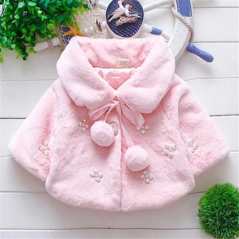 pink Weoneit/милые пальто с искусственным мехом для маленьких девочек; сезон осень-зима; розовый цвет; белая одежда; Детская шерстяная верхняя одежда; шаль для девочки; Детский костюм - Цвет: pink