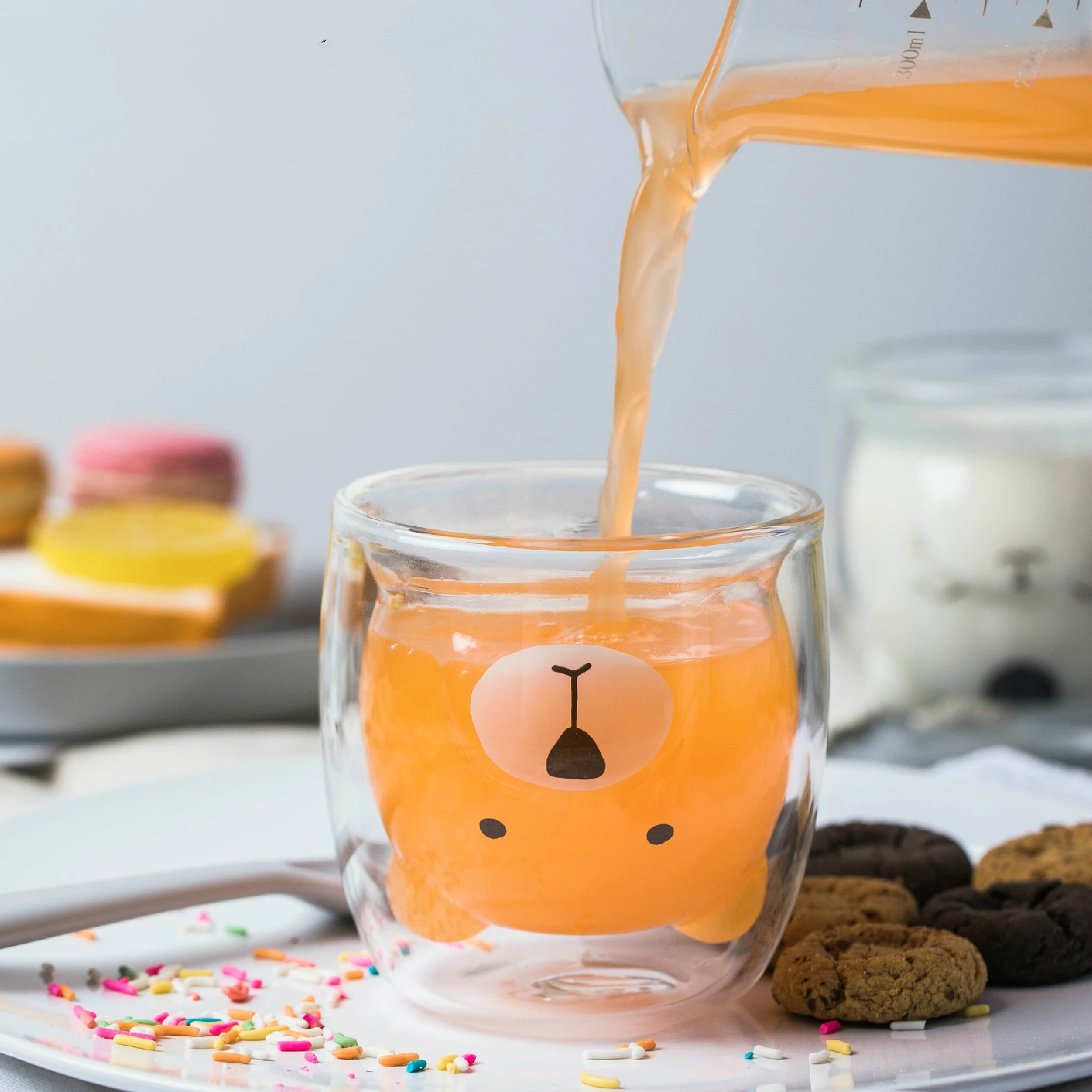 

Кофе чашки Кружка подарок милый медведь в форме сердца с двойными стенками Стекло кружки устойчивостью и рисунком «кунг-фу» Чай кружка для ...