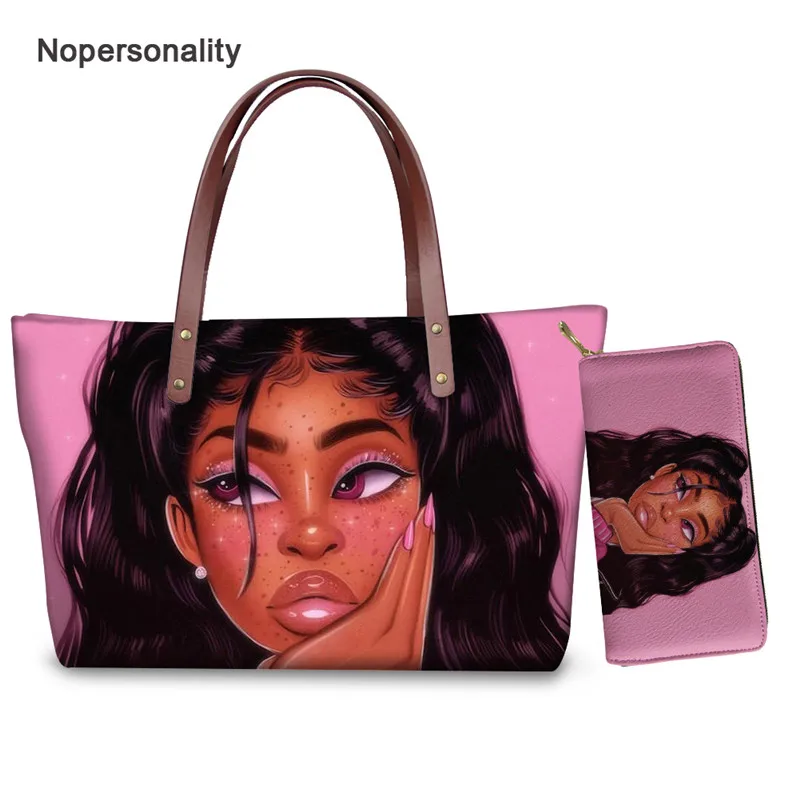 

Nopersonality Black African Girl Handbags for Women Casual Afro Lady Top-handle Bag Large Capacity Female Shoulder Tote Bags