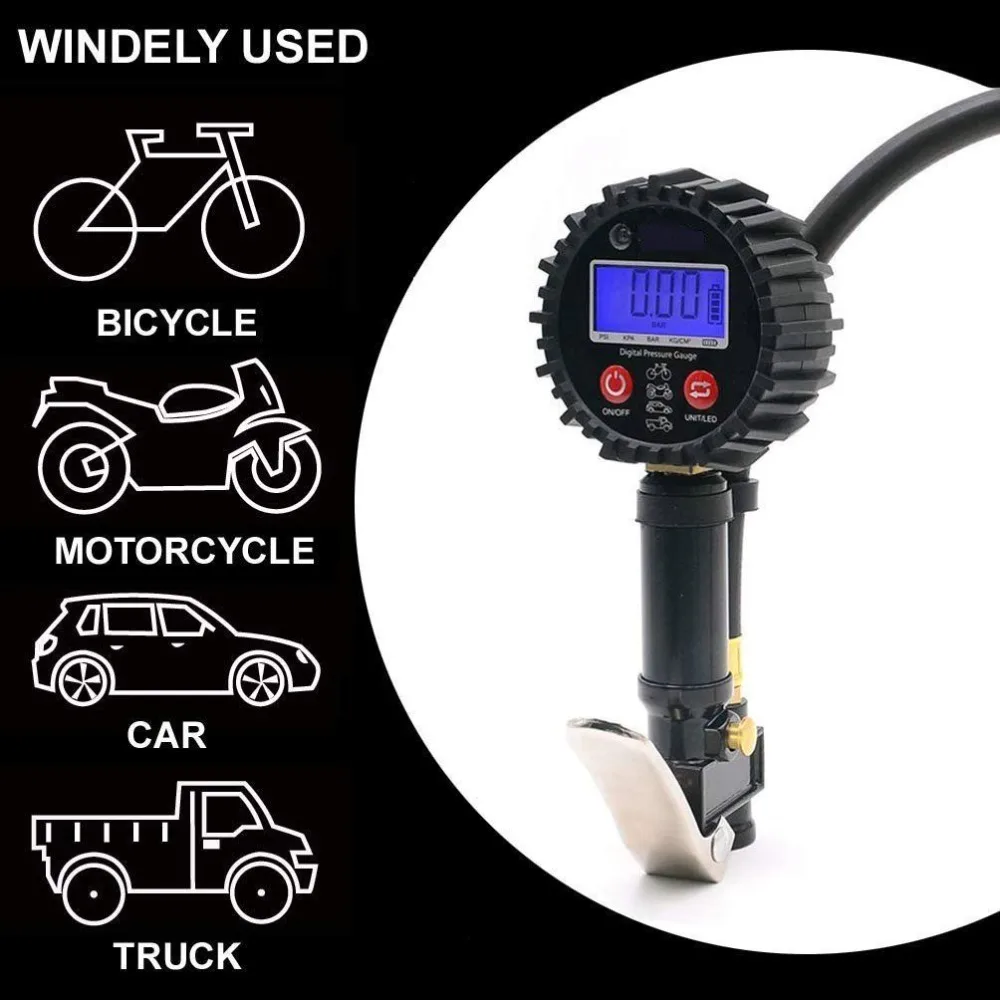 JRG Car Tyre Pressure Gauge /& 4X Tyre Presssure Monitor Valve Caps Max Test 220Psi//16Bar Tire Air Tester Tool For Tyre Car Bicycle Motorcycle