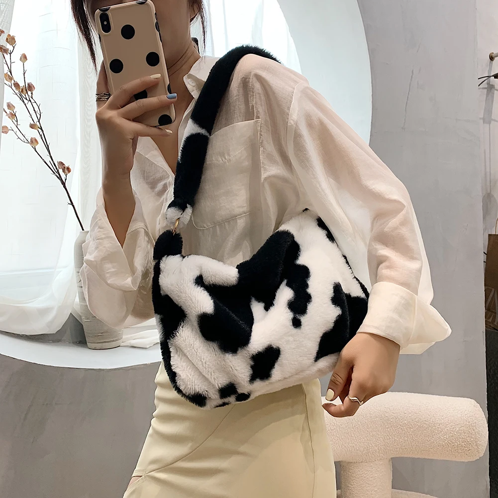 Fashion Checkered Print Shoulder Bag Autumn Winter 2022 INS Fashion Women Plush Bag Handbag Women Tote Bags Shopper bag bolsas