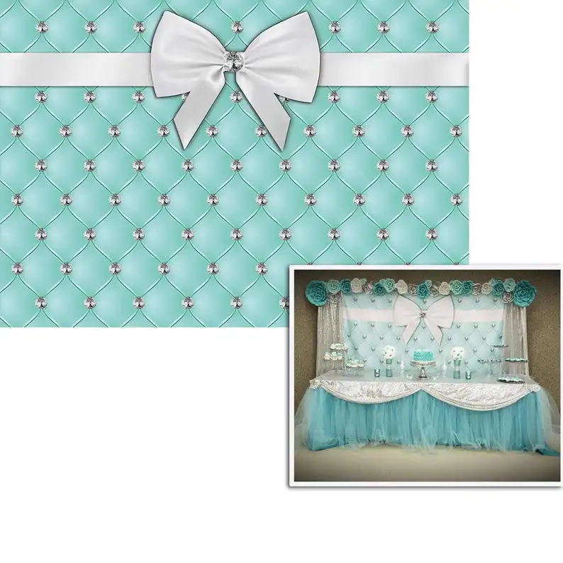 Голубой бирюзовый фон для фотосъемки на день рождения с бантом Tiffanyblue бриллианты