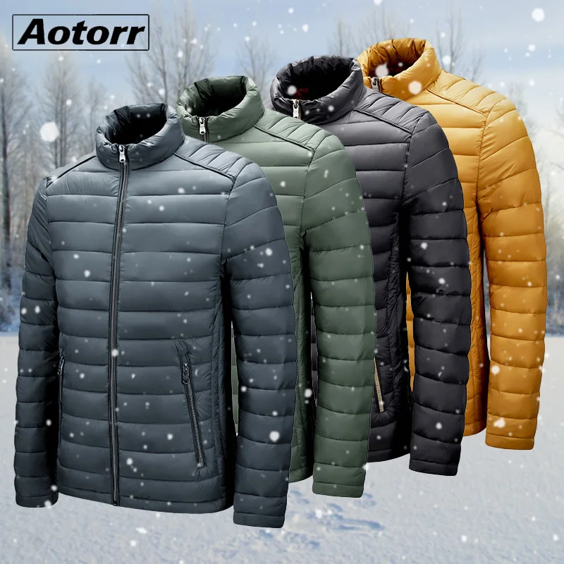 Men Parka Cotton Padded Winter Jacket Coat Mens Casual Warm Stand Jacket Solid Color Zipper Thick Coat Men Down Parka Plus Size
