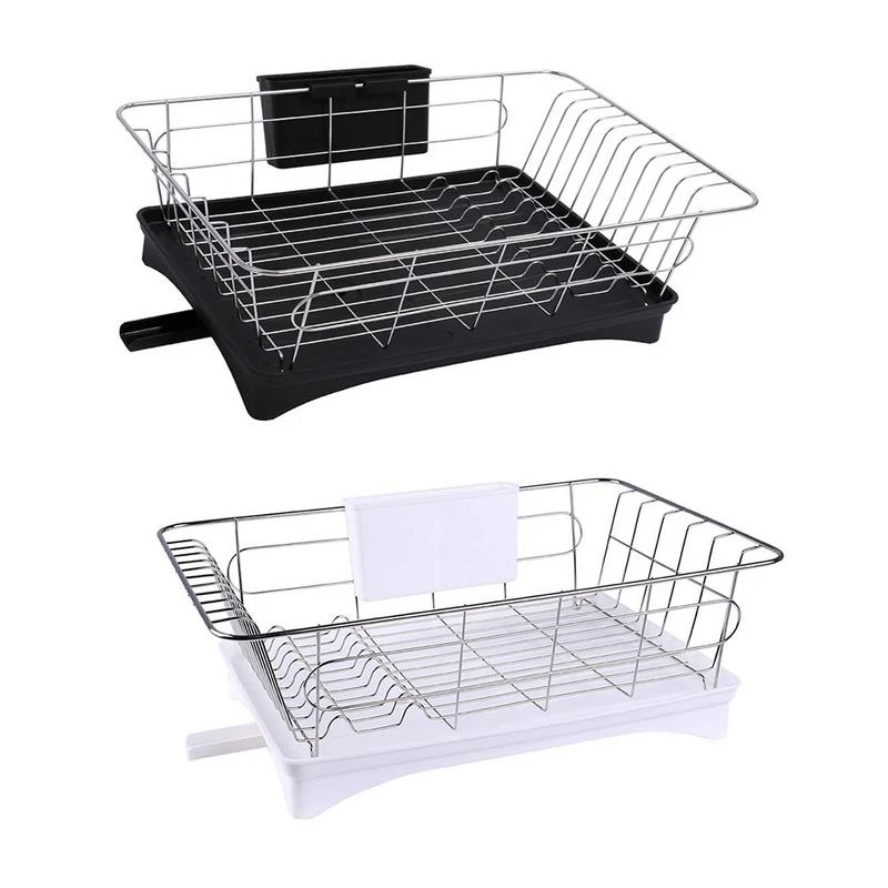 

Stainless Steel Dish Drainer Drying Rack With 3-Piece Set Removable Rust Proof Utensil Holde For Kitchen
