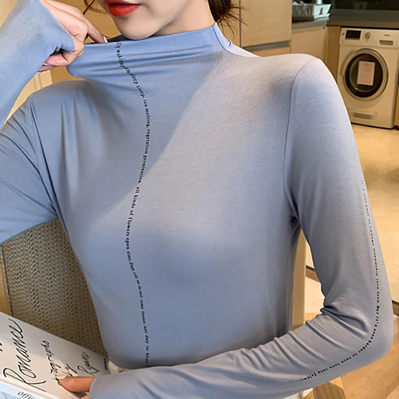 TWOTWINSTYLE Casual White Women's T Shirt Turtleneck Long Sleeve Slim Korean Shirts For Women 2019 Autumn Large Size Fashion New (4).jpg_.webp