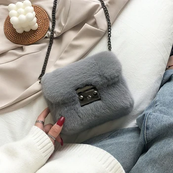 

Fashion Chain Plush Small Flap Women Shoulder Bags Designer Messenger Bag Luxury Faux Fur Crossbody Bag Female Purse 2020 Winter