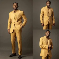 Costumes Hommes Gold Groom Wedding Tuxedos Shawl Lapel Party Prom Wear Men Suits Business Male Outfit 2 Pieces Clothes